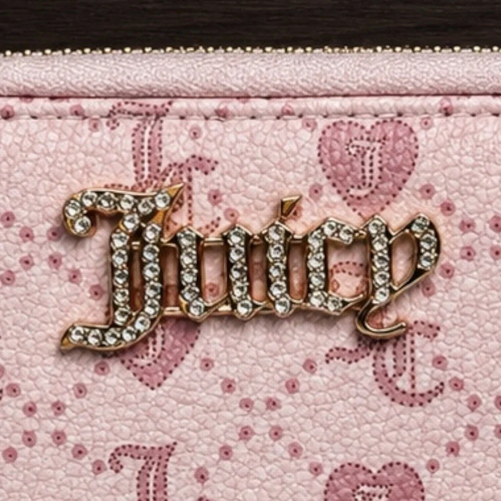 Juicy Couture Juicy Forever Heart Monogram Pink Blush Double Zip Wallet
